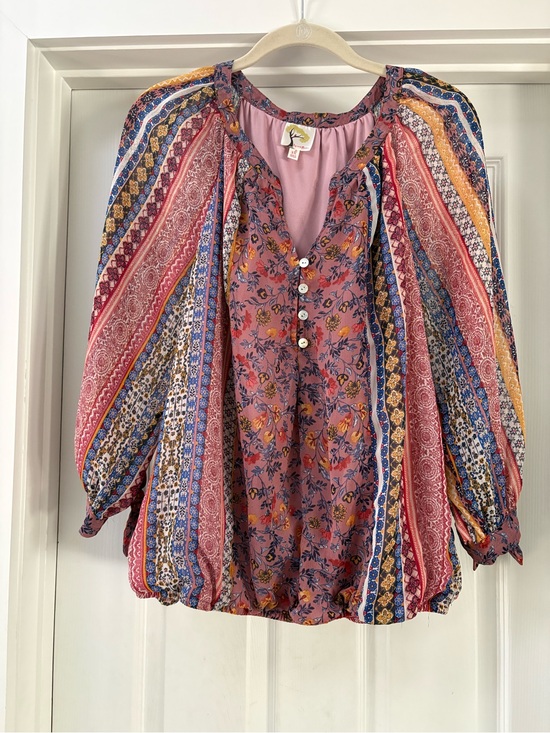 fig and flower Tops - fig and flower Pink Mauve Multi-Print Boho Peasant Top